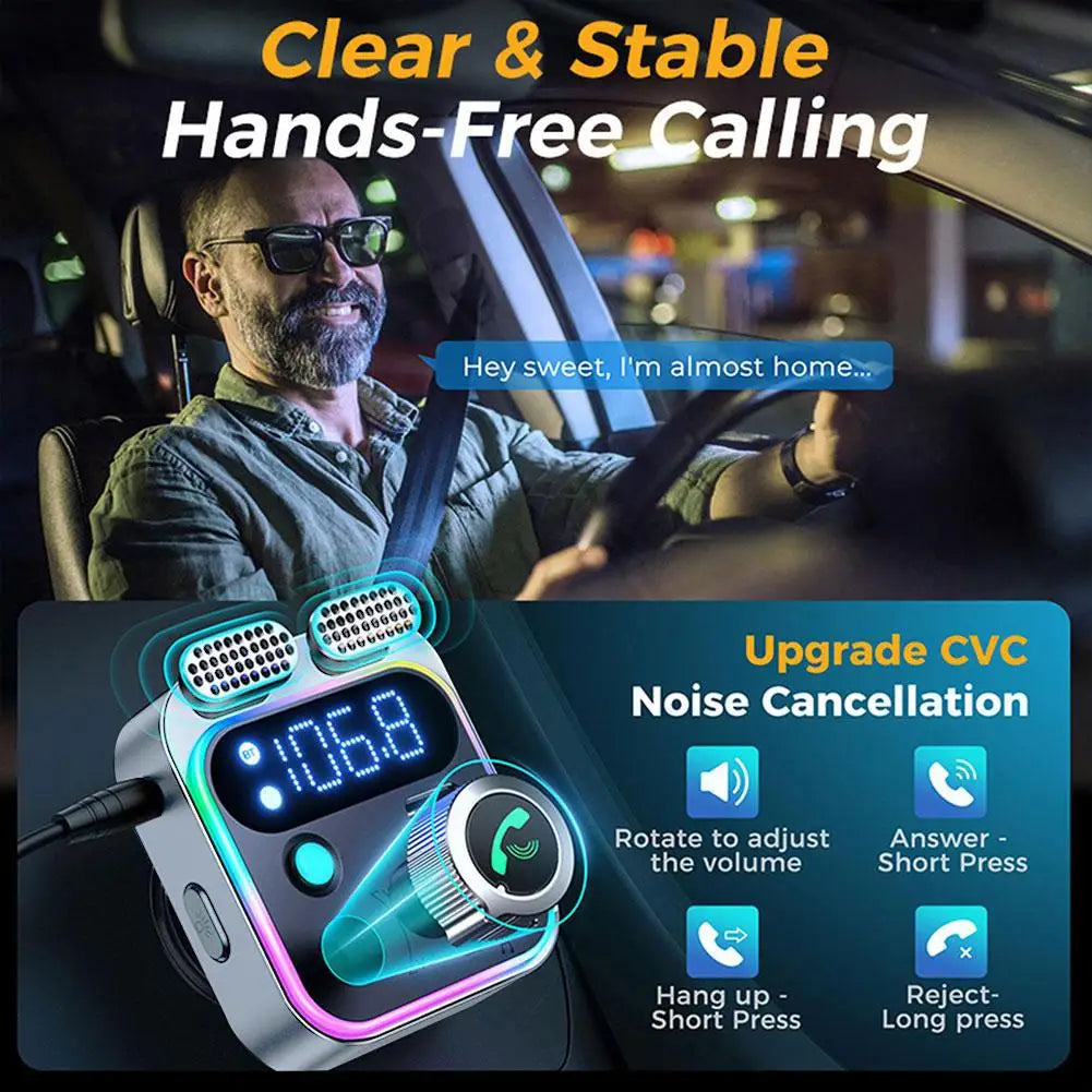 Bluetooth 5.0 FM Transmitter For Car FM/AUX Bluetooth Car Adapter
