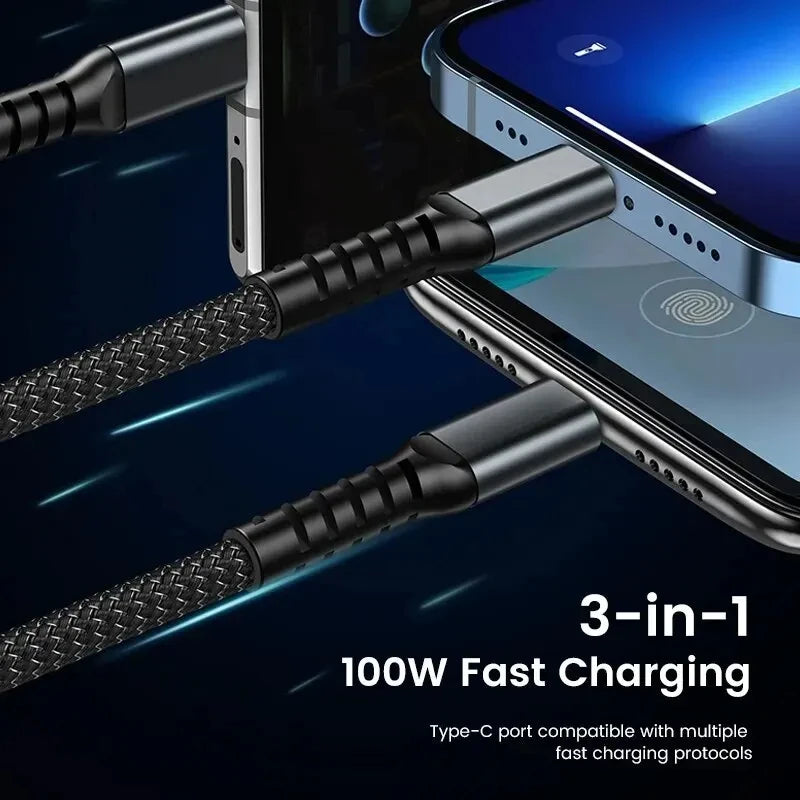 Cable 3 In 1 Mobile Phone Charging Cable 100W Fast Charge