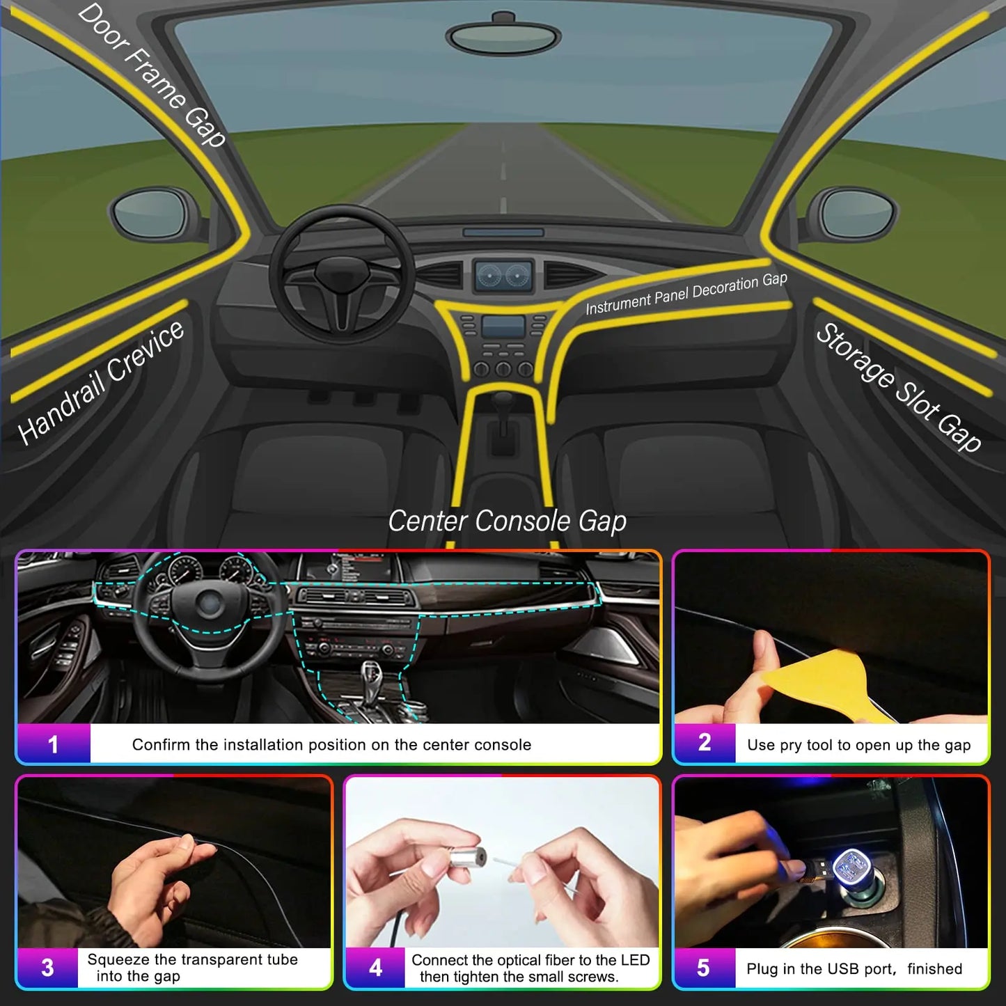 LED Car Interior Ambient Strip Lights RGB