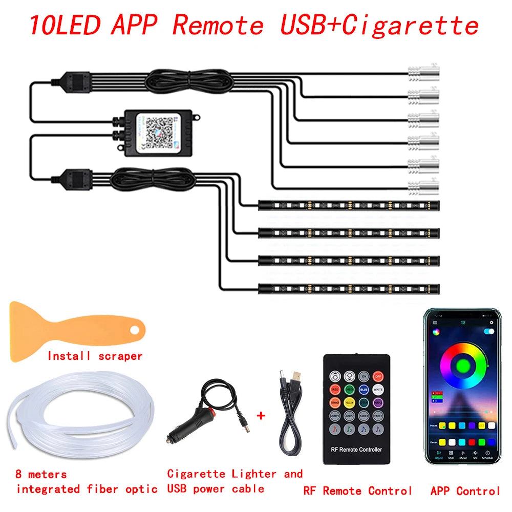LED Car Interior Ambient Strip Lights RGB