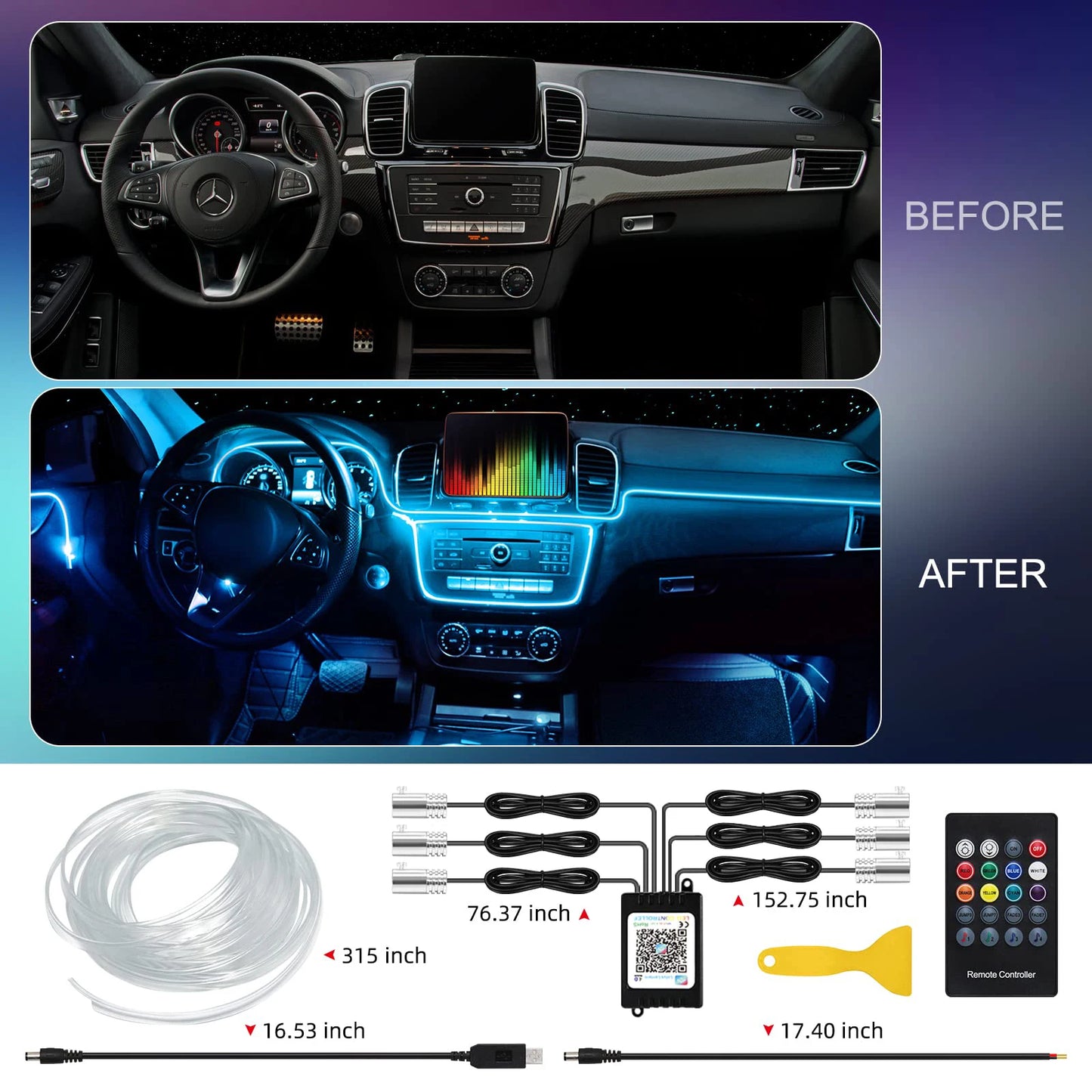 LED Car Interior Ambient Strip Lights RGB