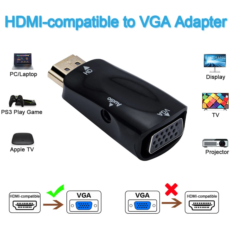 HDMI-compatible to VGA Cable Converter Adapter