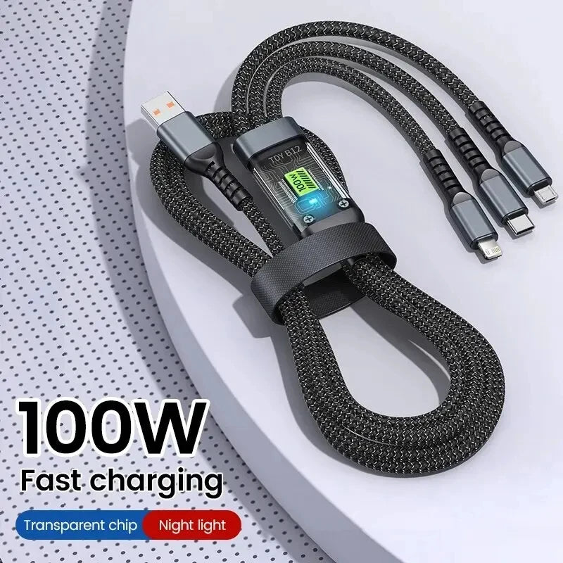 Cable 3 In 1 Mobile Phone Charging Cable 100W Fast Charge