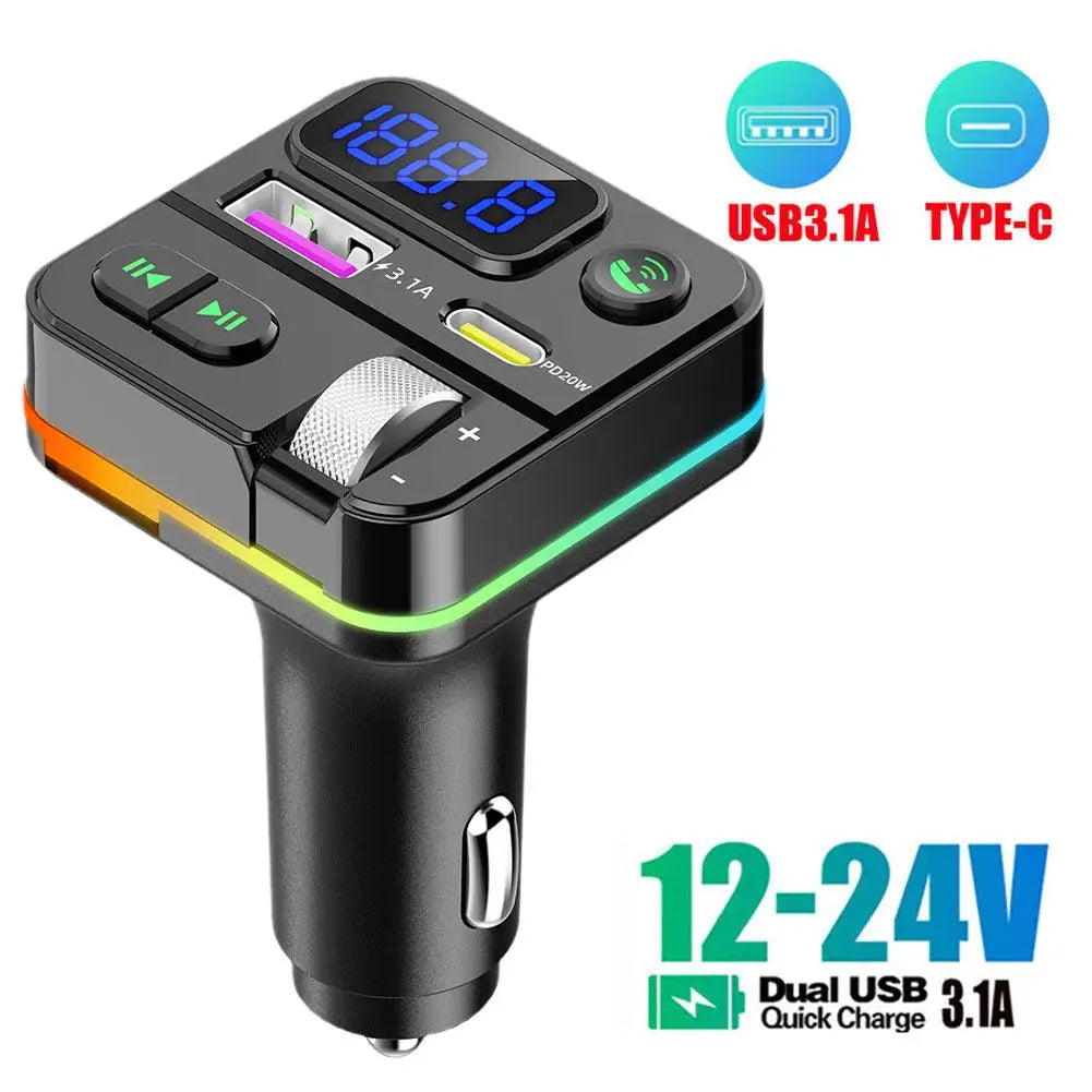 Bluetooth 5.0 FM Transmitter For Car FM/AUX Bluetooth Car Adapter