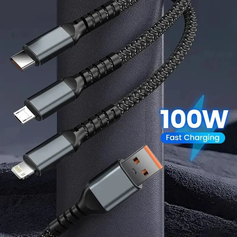 Cable 3 In 1 Mobile Phone Charging Cable 100W Fast Charge