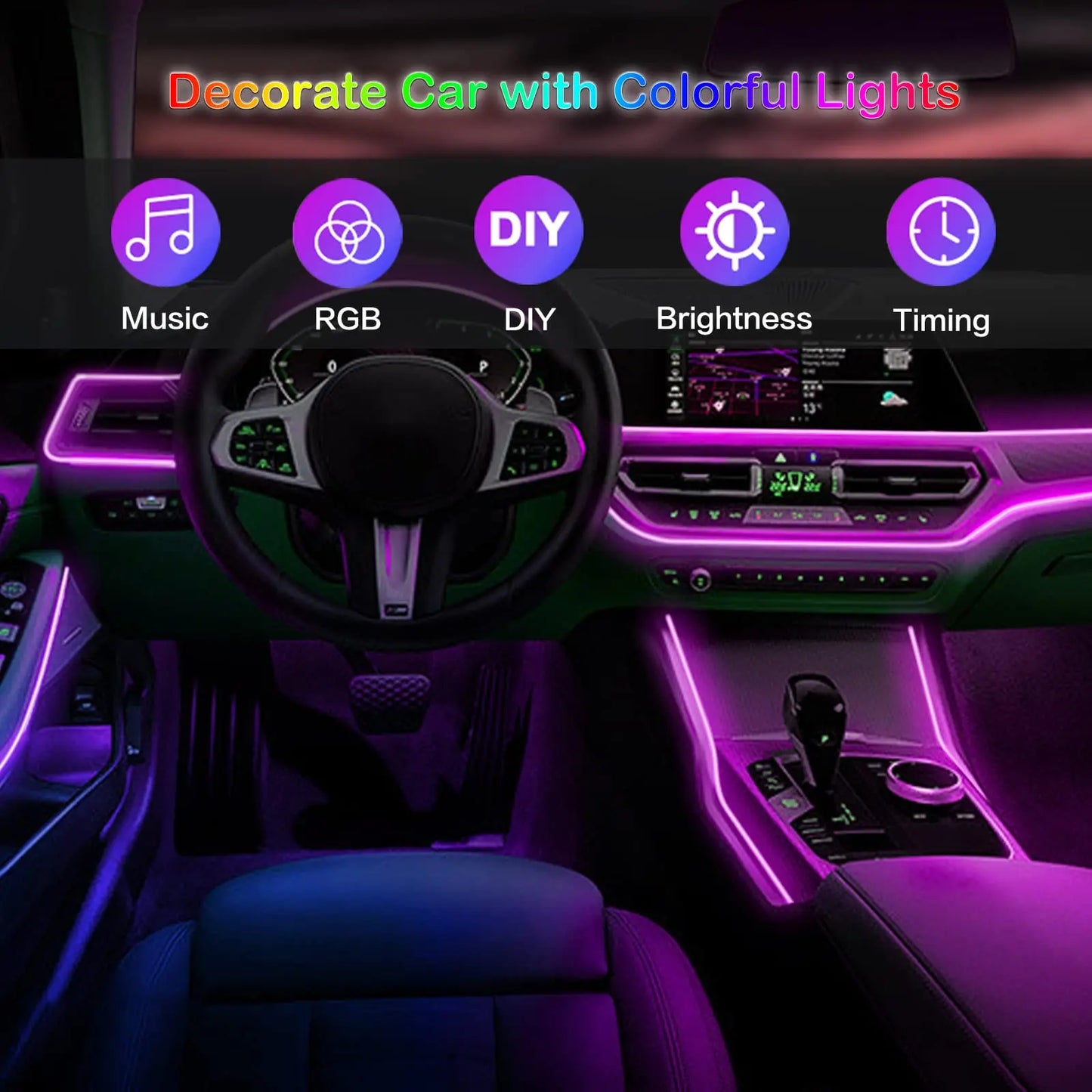 LED Car Interior Ambient Strip Lights RGB