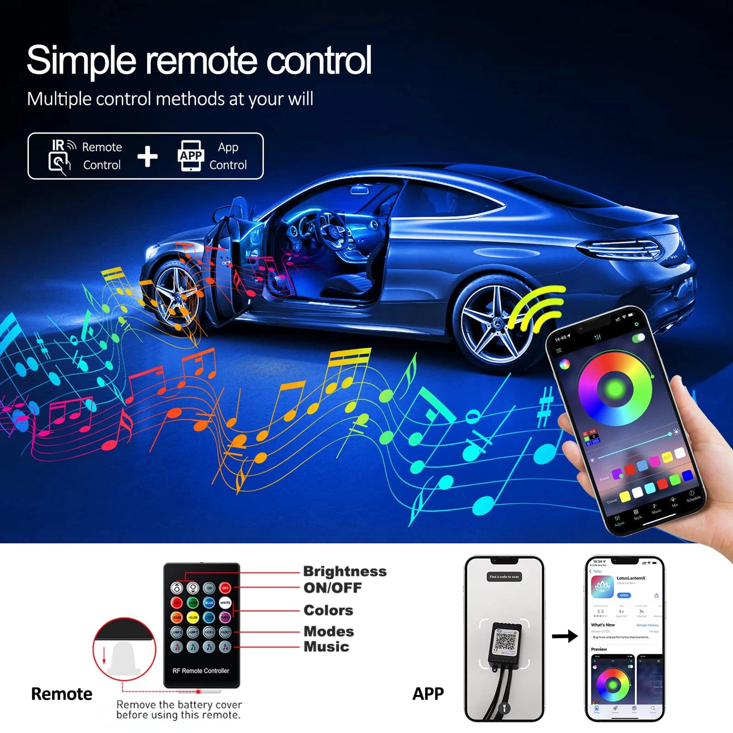 LED Car Interior Ambient Strip Lights RGB