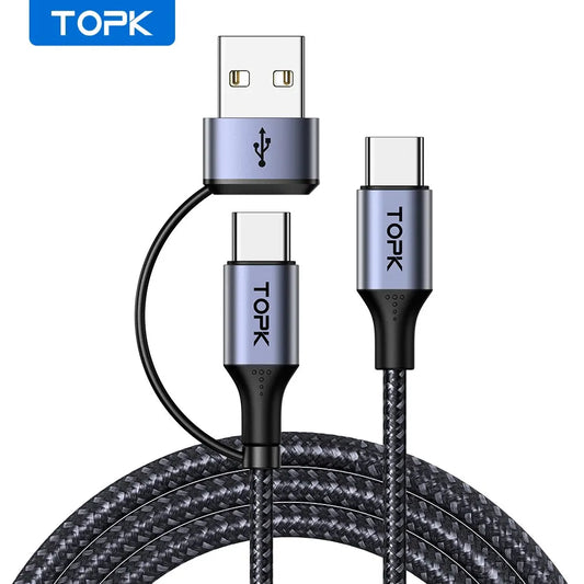 TOPK 60W PD Fast Charger Cable | 2-in-1 USB Cable |