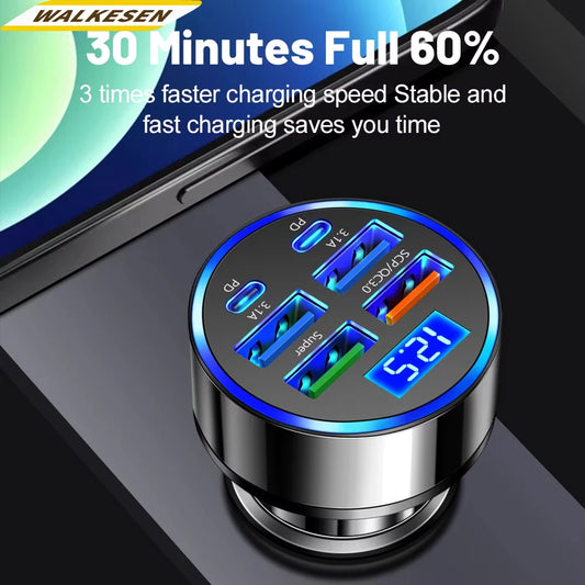 100W 6 Ports Car Charger | Fast Charging |